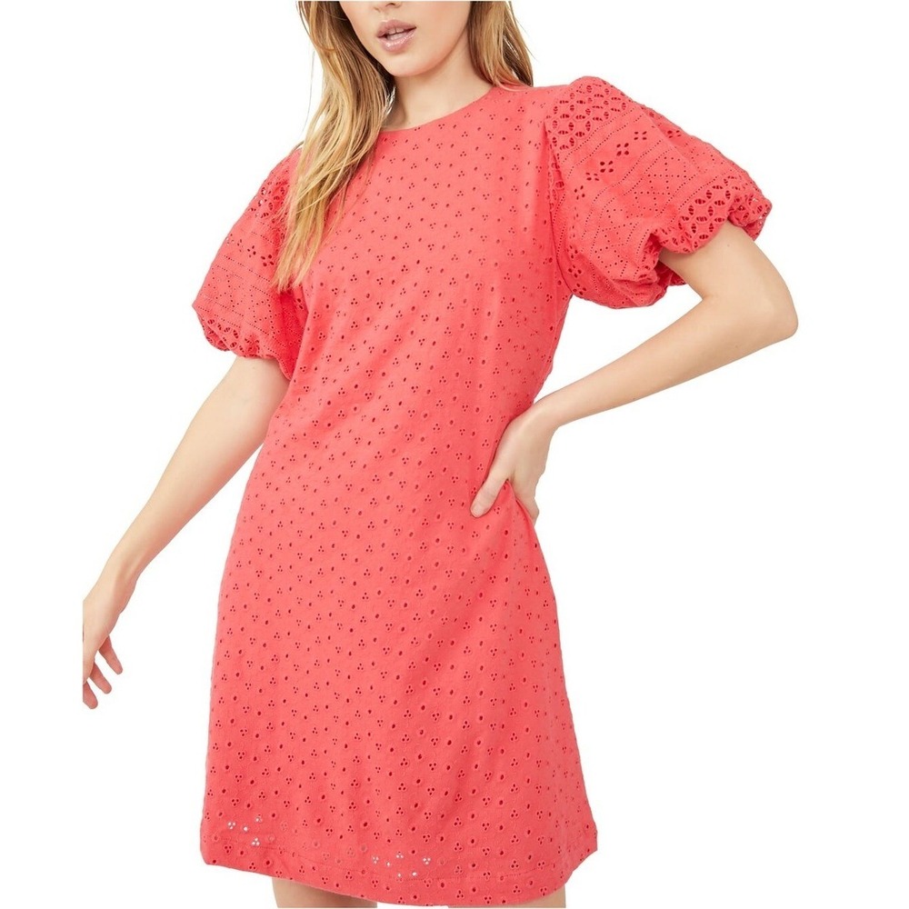Free People Apricot Rose Mini Puff Sleeve Eyelet Dress Strawberry Spritz Small